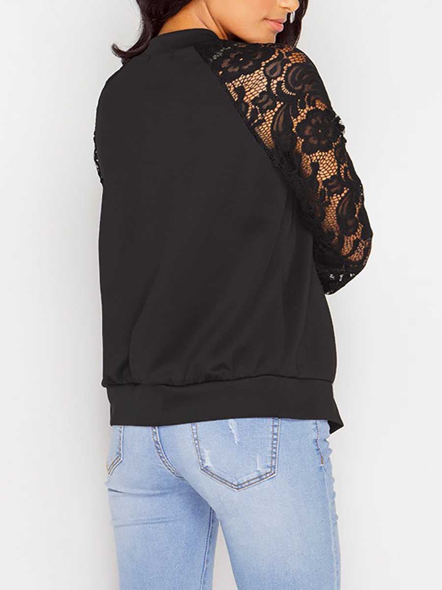 Lunimesd Long Sleeve Lace Patchwork Zipper Small Coat Jacket