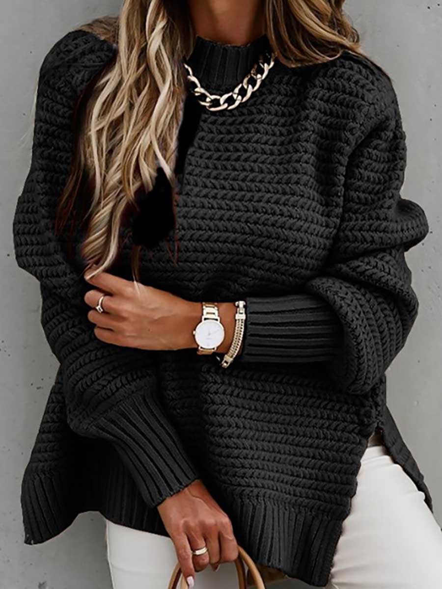Lunimesd Half Turtleneck Solid Color Corset Side Split Knit Sweater