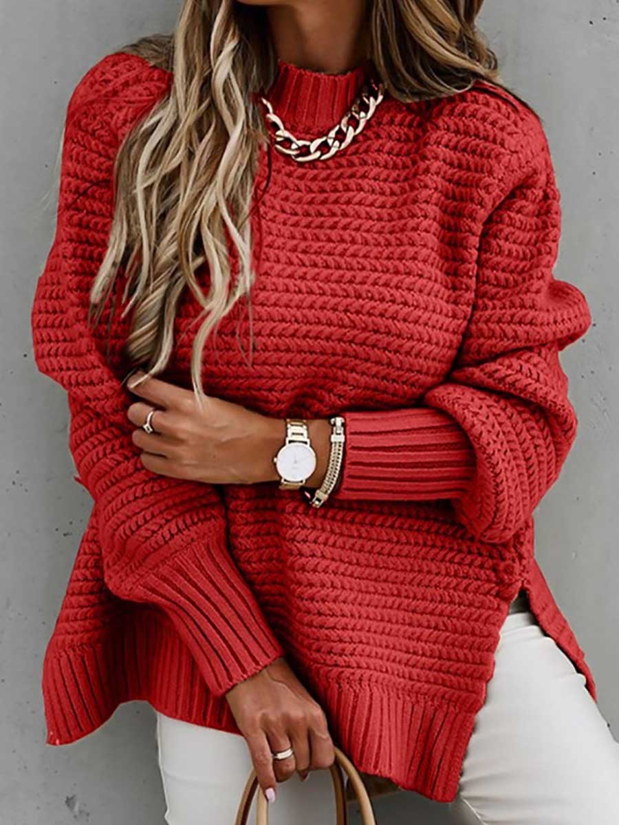 Lunimesd Half Turtleneck Solid Color Corset Side Split Knit Sweater