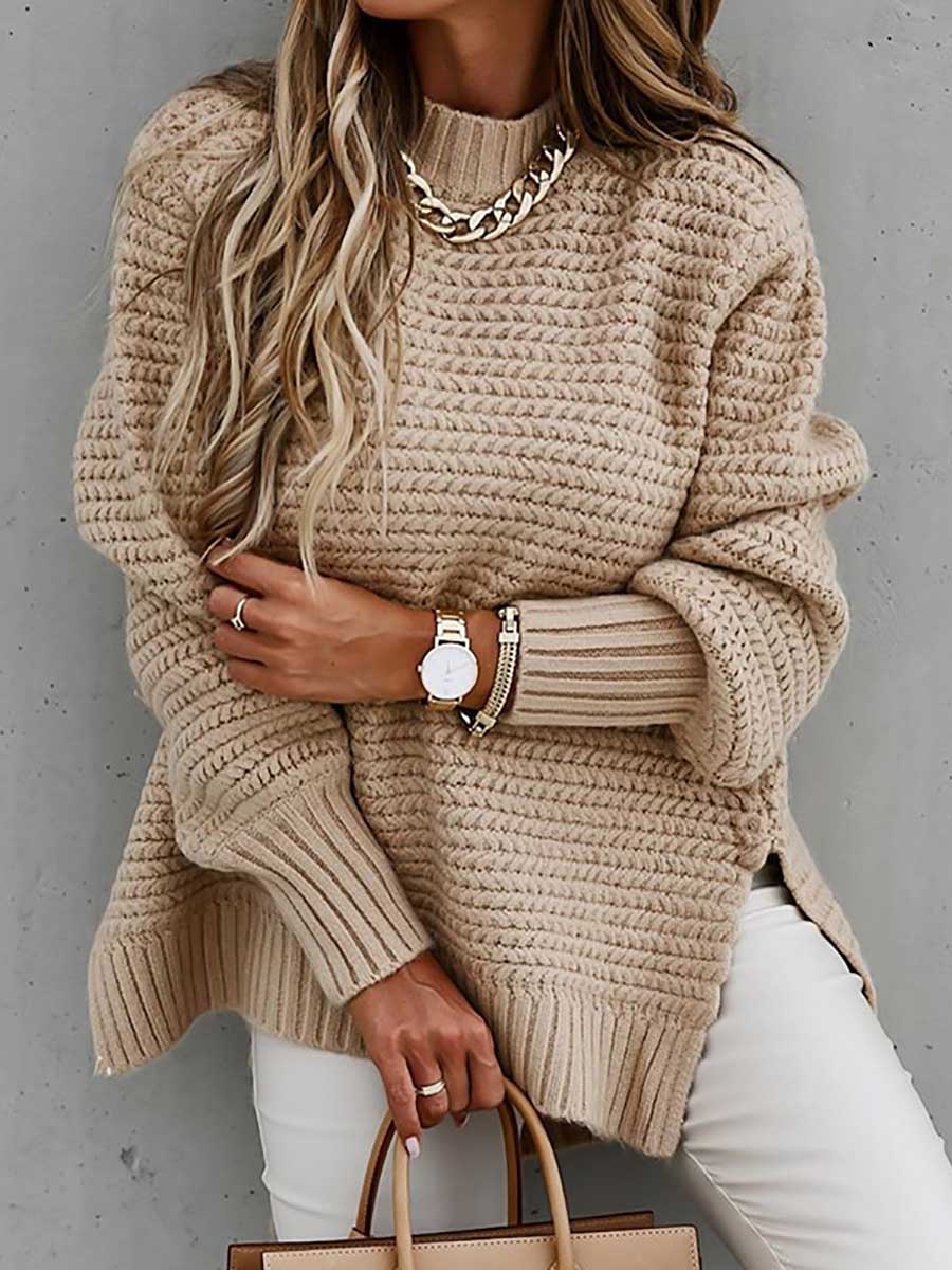 Lunimesd Half Turtleneck Solid Color Corset Side Split Knit Sweater