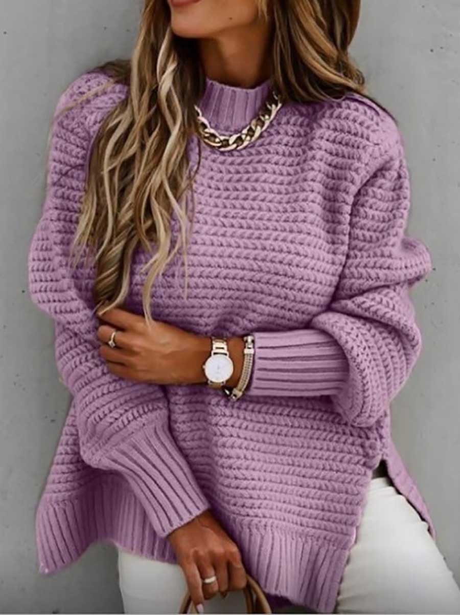 Lunimesd Half Turtleneck Solid Color Corset Side Split Knit Sweater