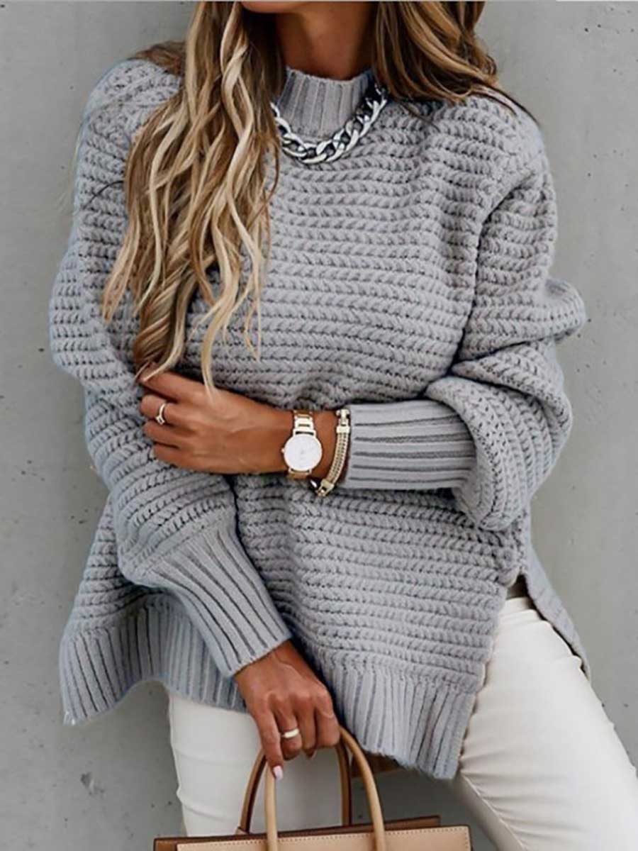 Lunimesd Half Turtleneck Solid Color Corset Side Split Knit Sweater