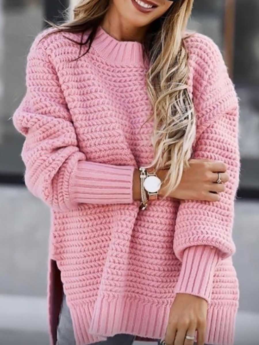 Lunimesd Half Turtleneck Solid Color Corset Side Split Knit Sweater