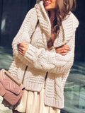 Lunimesd Twist Hat Cardigan Solid Color Chunky Knit Sweater