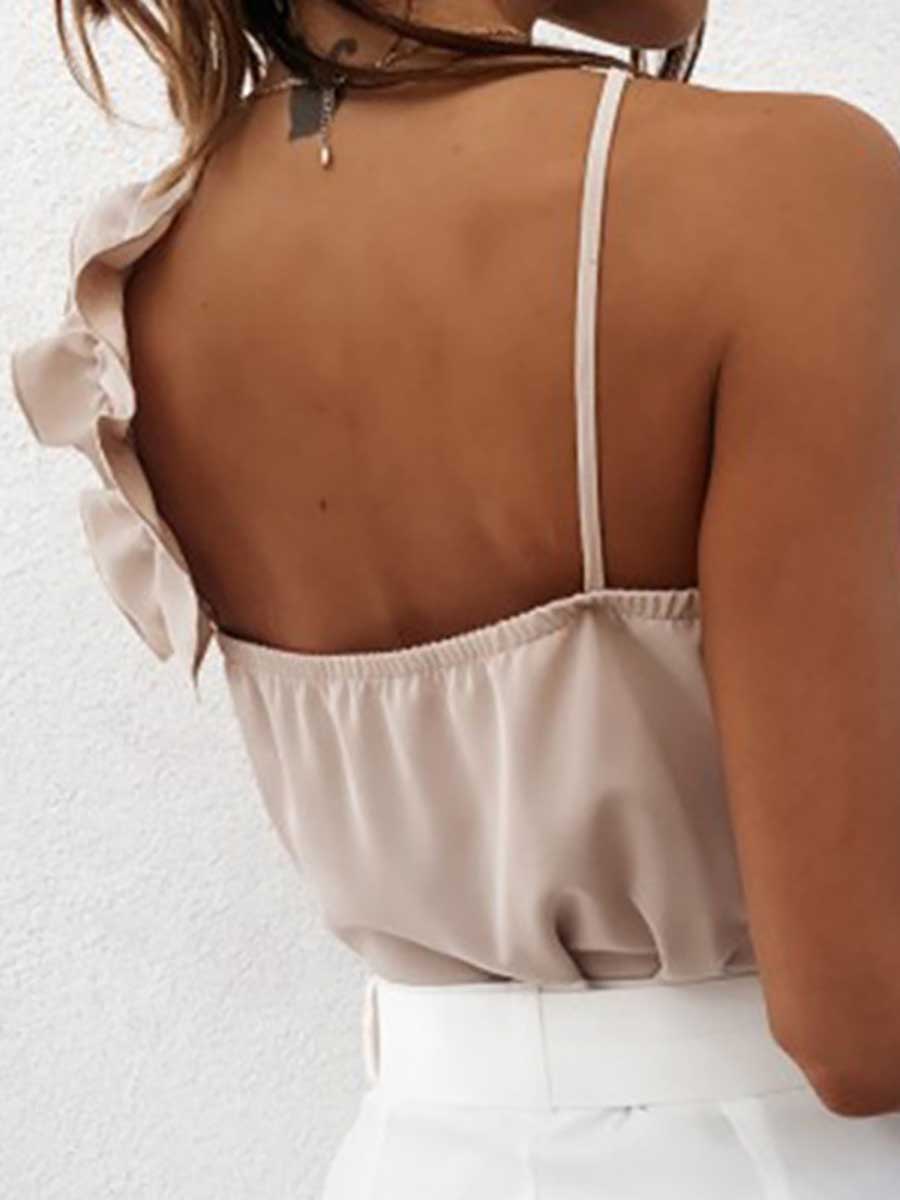 Lunimesd Sexy Temperament Backless Ruffle Camisole Top