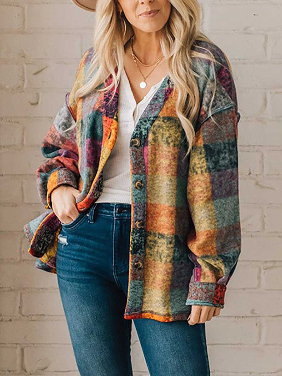 Lunimesd Loose-fitting Plaid Shirt Fleece Jacket