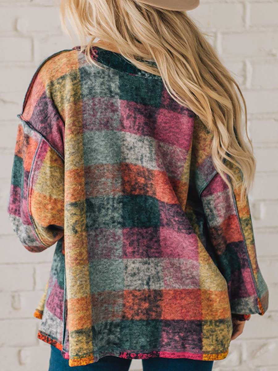 Lunimesd Loose-fitting Plaid Shirt Fleece Jacket