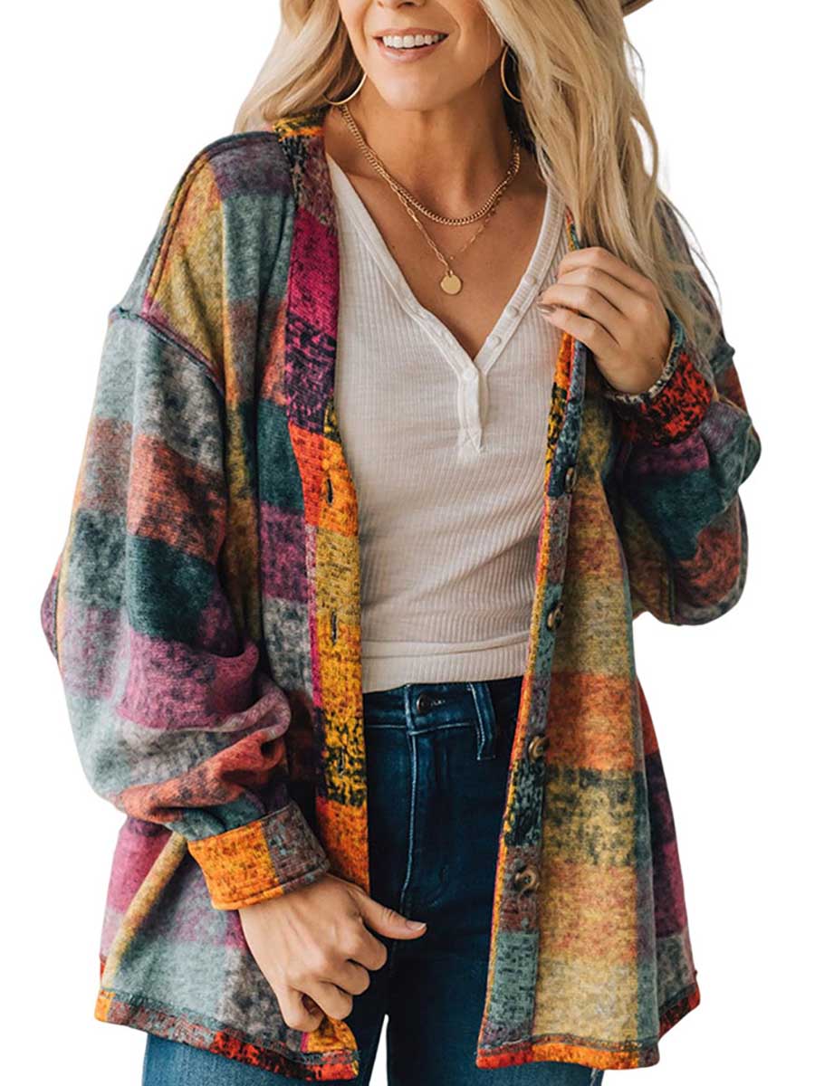 Lunimesd Loose-fitting Plaid Shirt Fleece Jacket