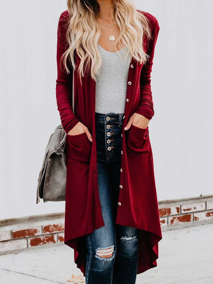 Lunimesd Single Breasted Mid-Length Button Down Cardigan