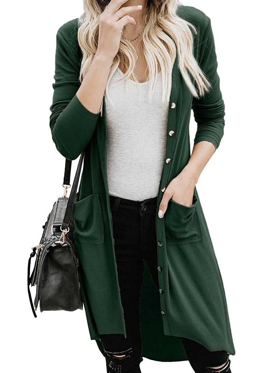 Lunimesd Single Breasted Mid-Length Button Down Cardigan