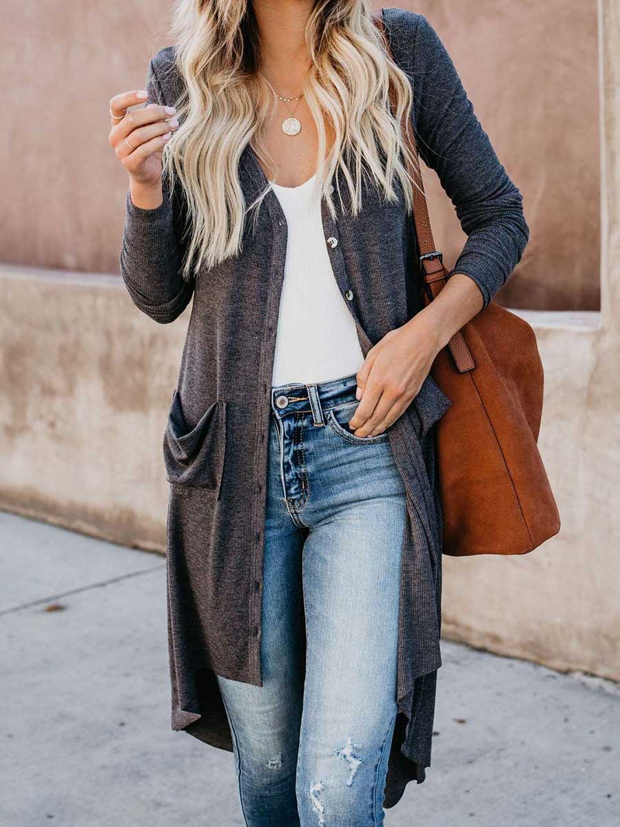 Lunimesd Single Breasted Mid-Length Button Down Cardigan