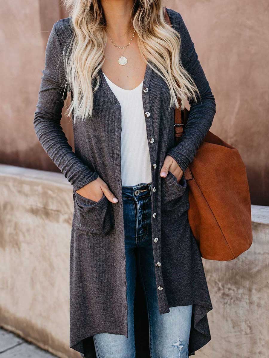 Lunimesd Single Breasted Mid-Length Button Down Cardigan