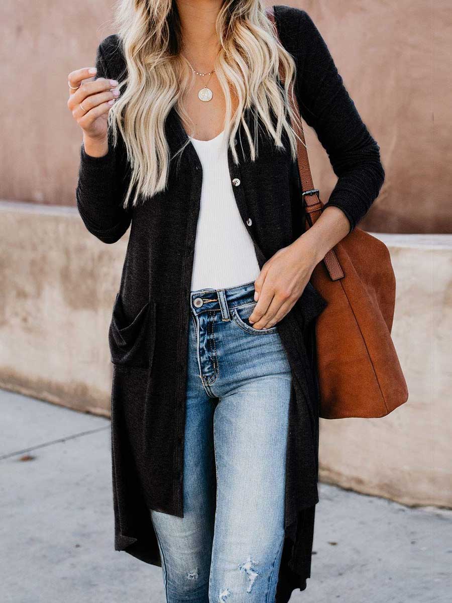 Lunimesd Single Breasted Mid-Length Button Down Cardigan