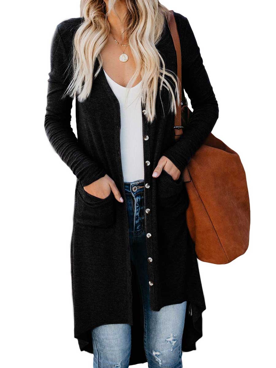 Lunimesd Single Breasted Mid-Length Button Down Cardigan