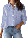 Lunimesd Striped Long Sleeve Collared Shirt Top