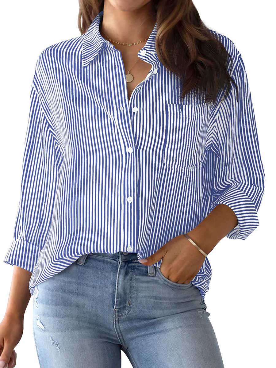 Lunimesd Striped Long Sleeve Collared Shirt Top