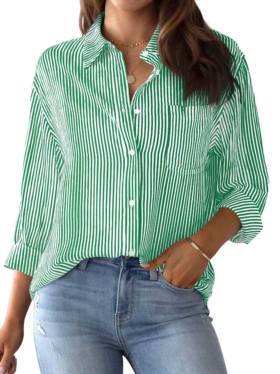 Lunimesd Striped Long Sleeve Collared Shirt Top