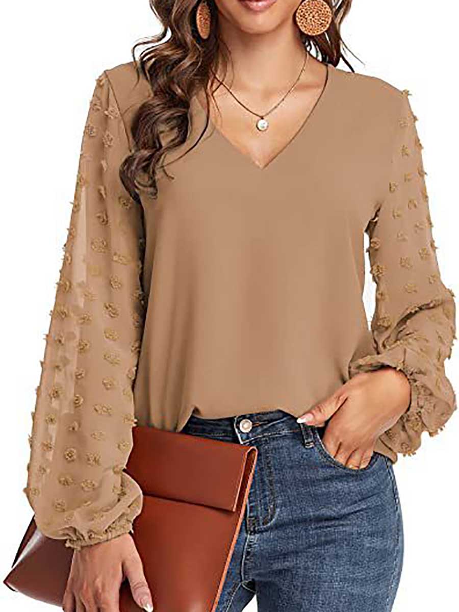 Lunimesd V-Neck Chiffon Long Sleeve Top