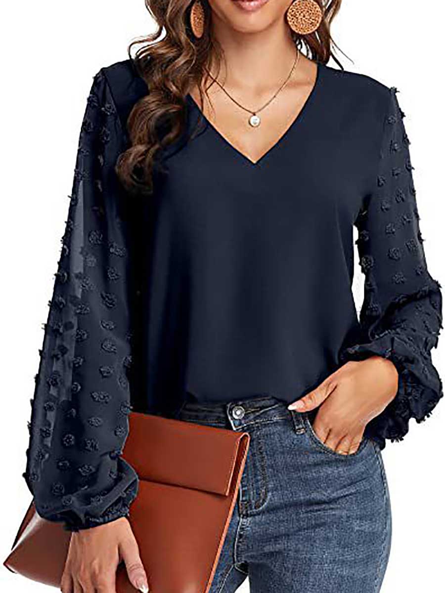 Lunimesd V-Neck Chiffon Long Sleeve Top