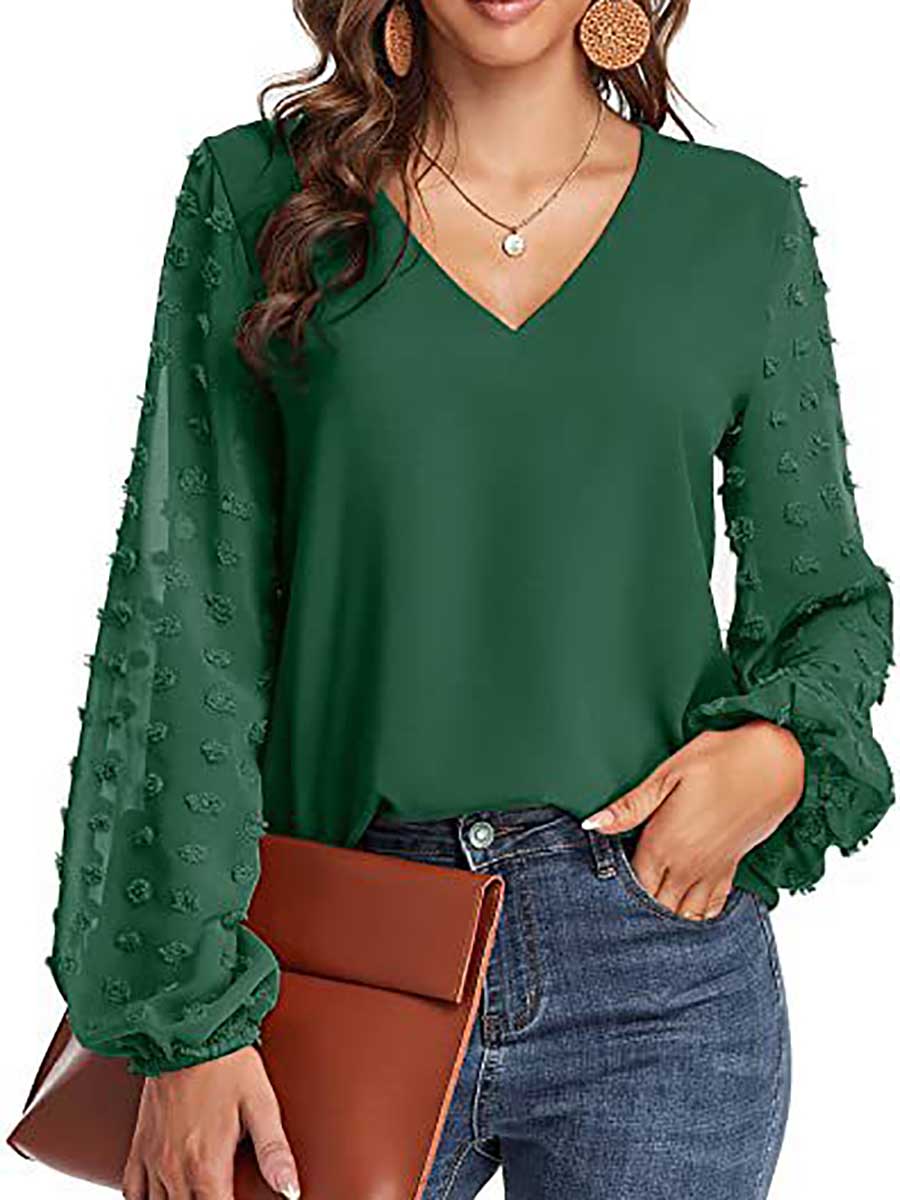 Lunimesd V-Neck Chiffon Long Sleeve Top