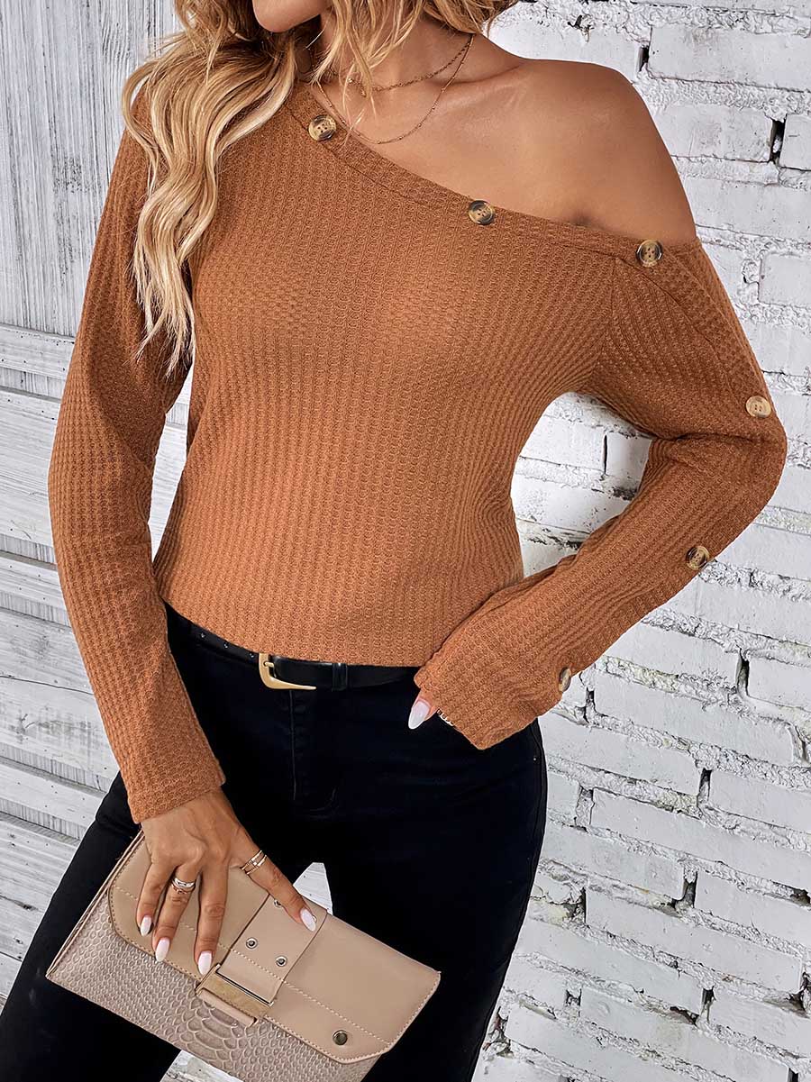 Lunimesd Long Sleeve Knit Slim Strapless Top
