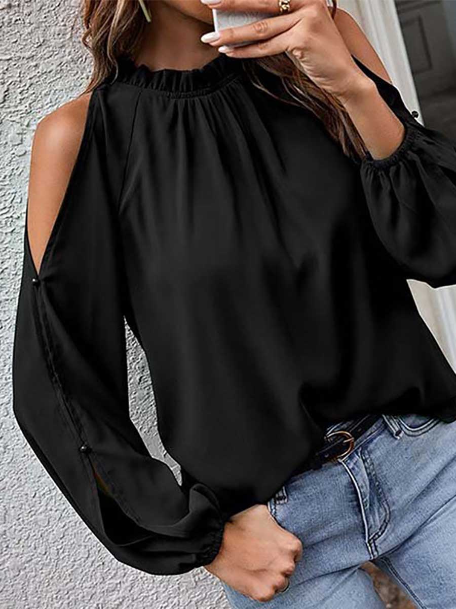 Lunimesd Round neck off-shoulder chiffon shirt