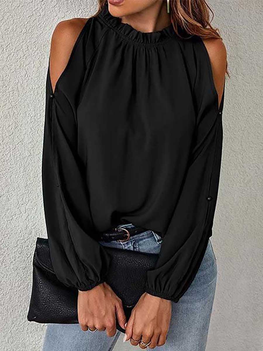 Lunimesd Round neck off-shoulder chiffon shirt