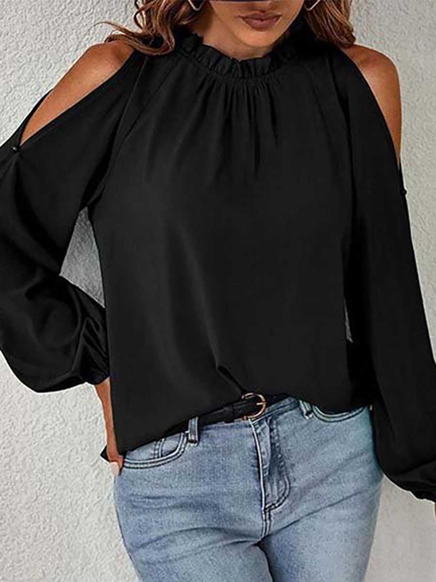 Lunimesd Round neck off-shoulder chiffon shirt