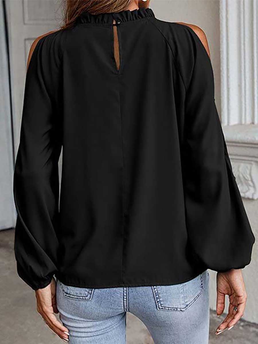 Lunimesd Round neck off-shoulder chiffon shirt