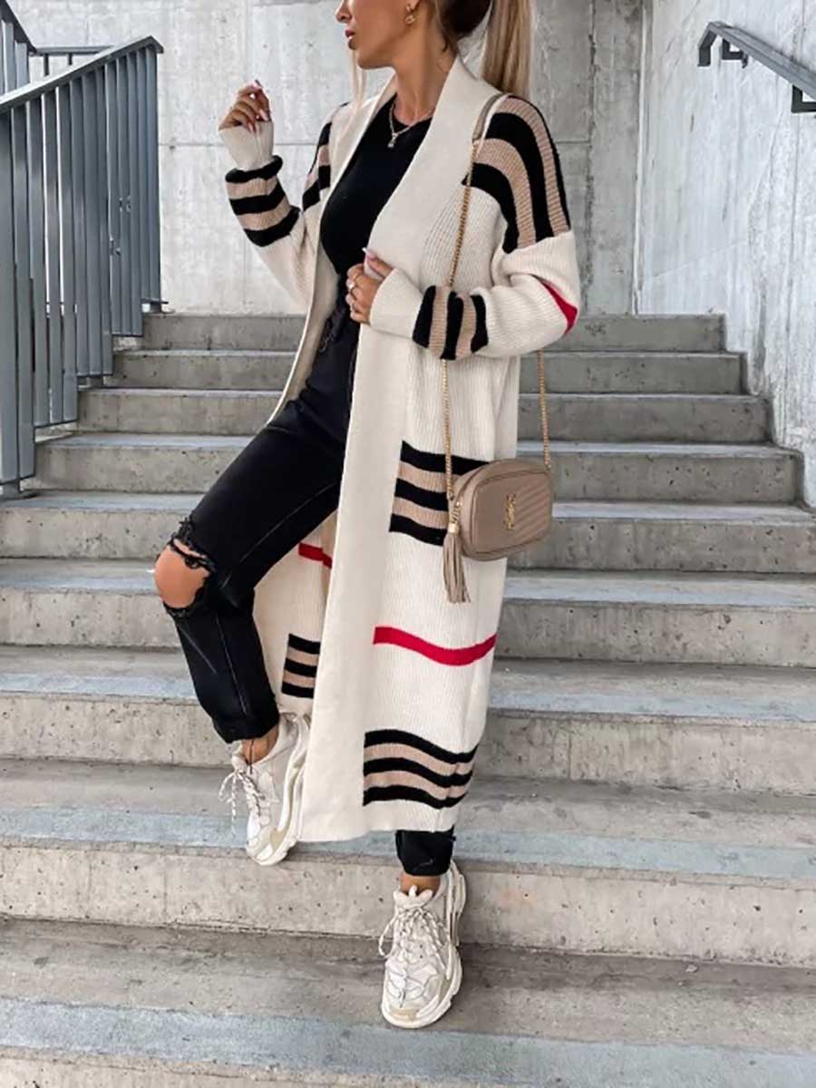 Lunimesd Long Striped Knit Cardigan