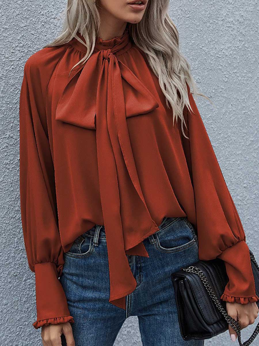 Lunimesd High Neck Bow Tie Women's Top