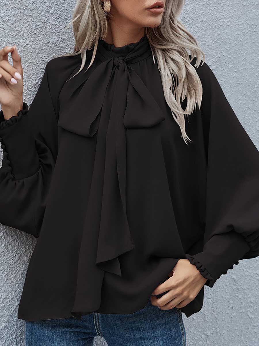 Lunimesd High Neck Bow Tie Women's Top