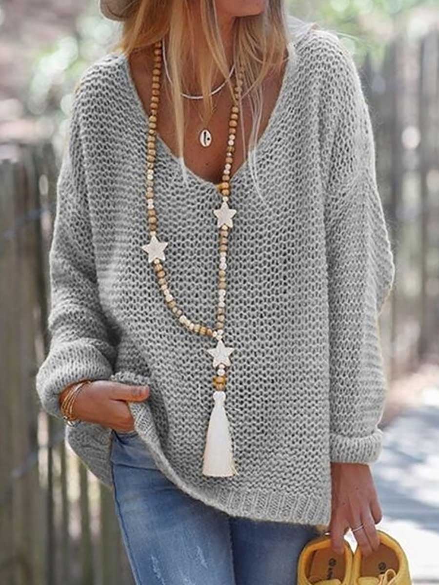 Lunimesd V-neck Long Sleeve Knit Sweater