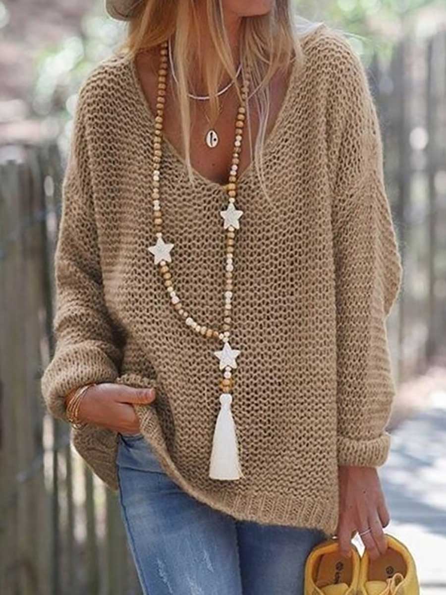 Lunimesd V-neck Long Sleeve Knit Sweater