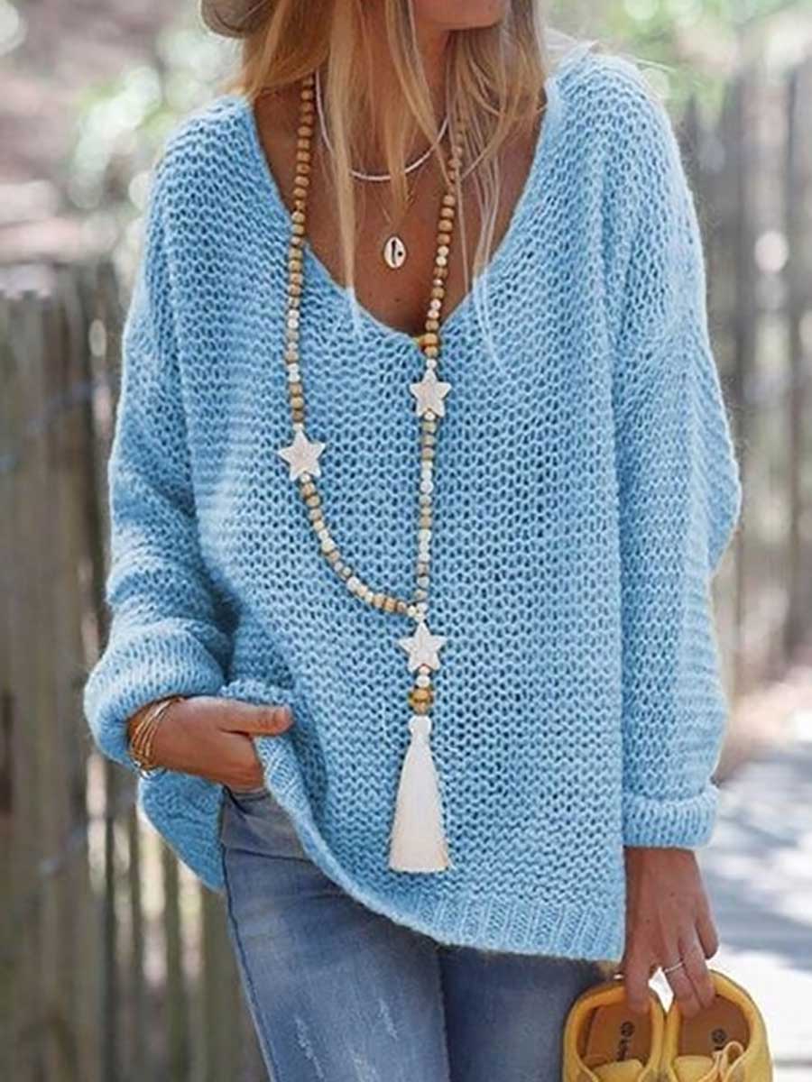 Lunimesd V-neck Long Sleeve Knit Sweater