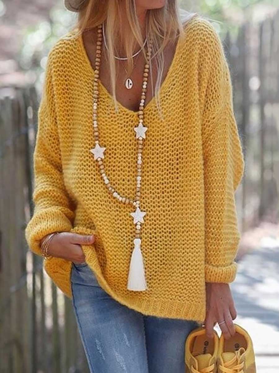 Lunimesd V-neck Long Sleeve Knit Sweater