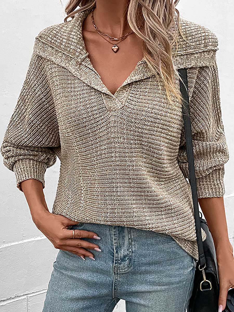 Lunimesd Solid Color Long Sleeve Lapel Sweater