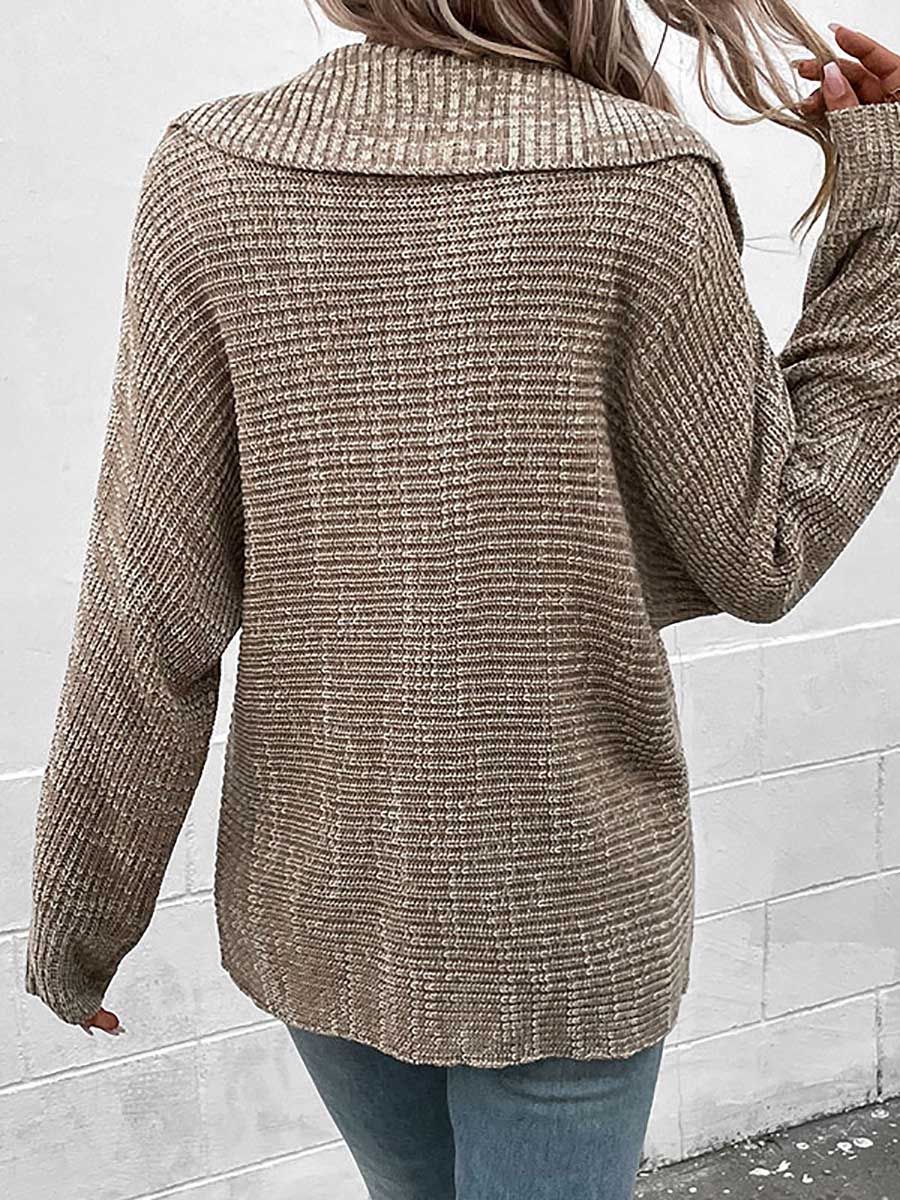 Lunimesd Solid Color Long Sleeve Lapel Sweater