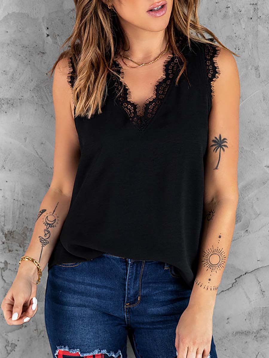 Lunimesd Inside And Outside Lace Sleeveless Loose Tops(5 colors)