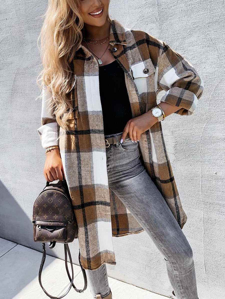 Lunimesd Plaid Tweed Mid-Length Jacket