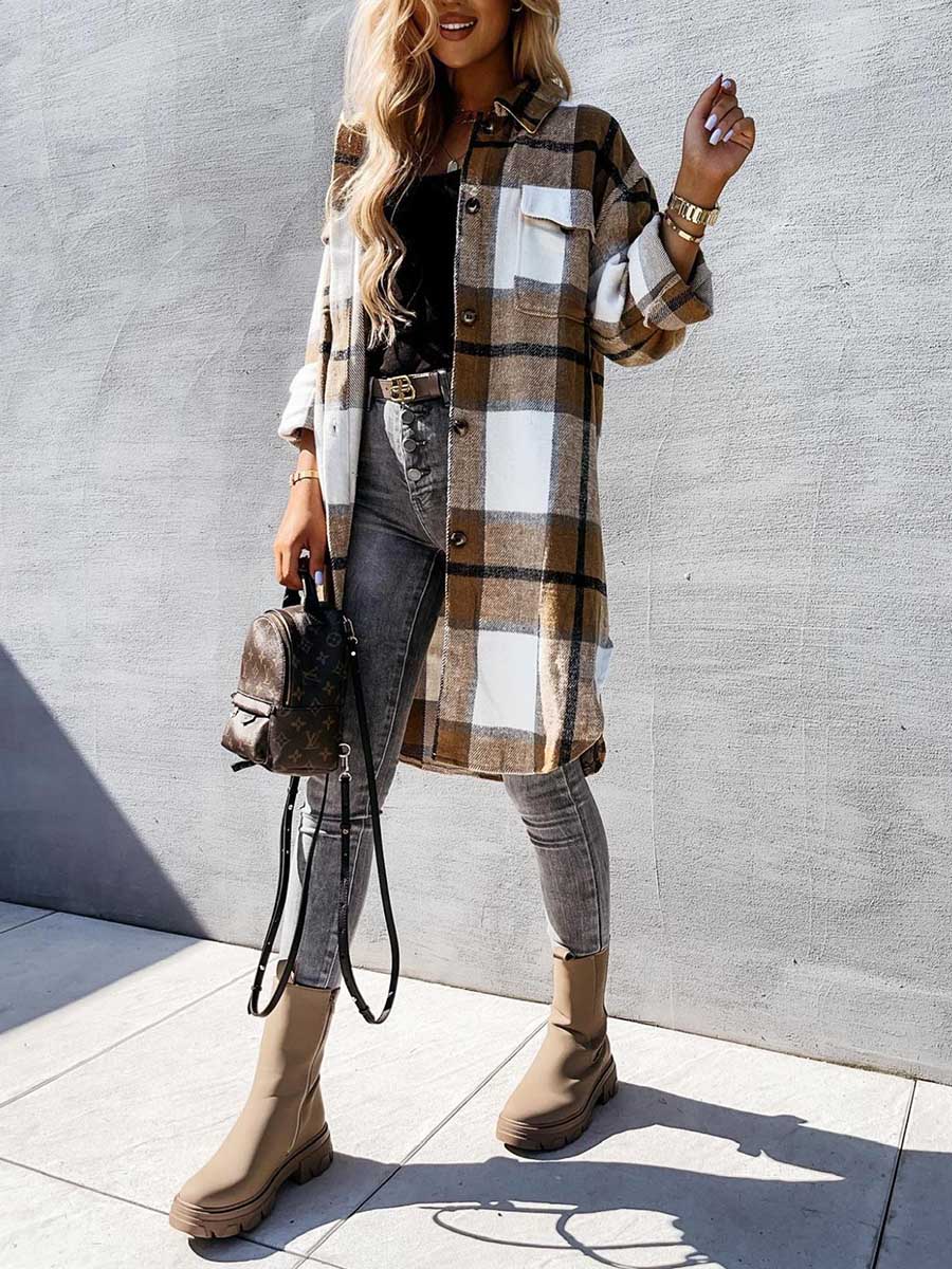 Lunimesd Plaid Tweed Mid-Length Jacket