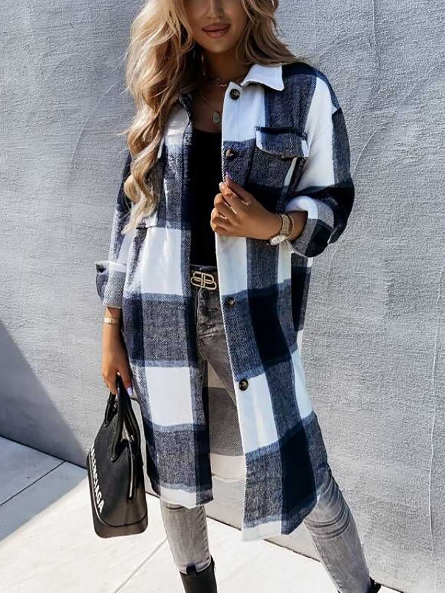 Lunimesd Plaid Tweed Mid-Length Jacket