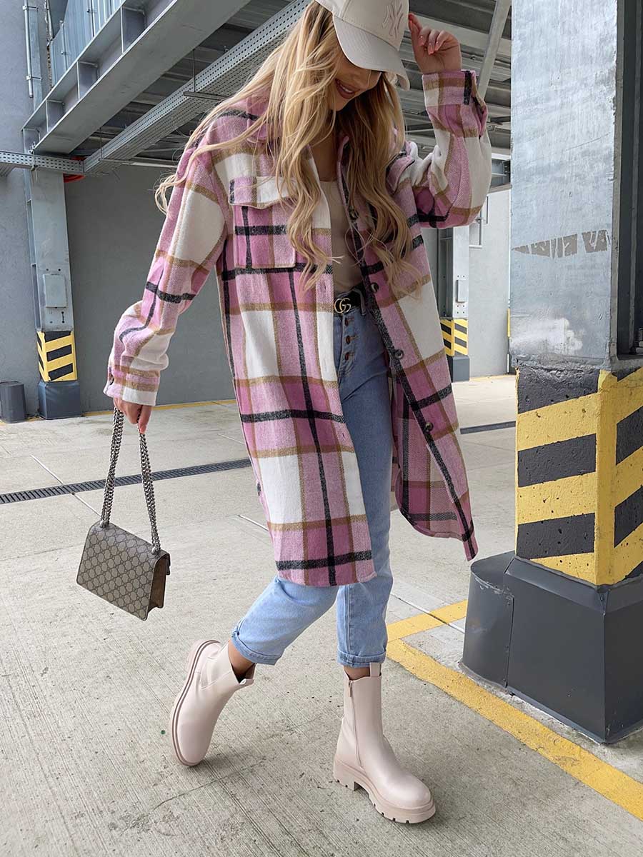 Lunimesd Plaid Tweed Mid-Length Jacket