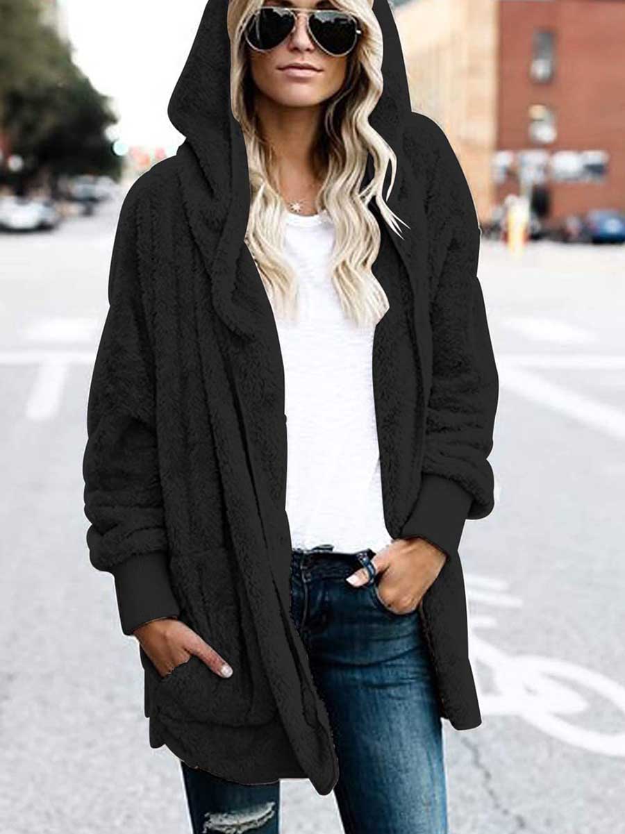 Lunimesd Solid Color Fleece Hooded Jacket