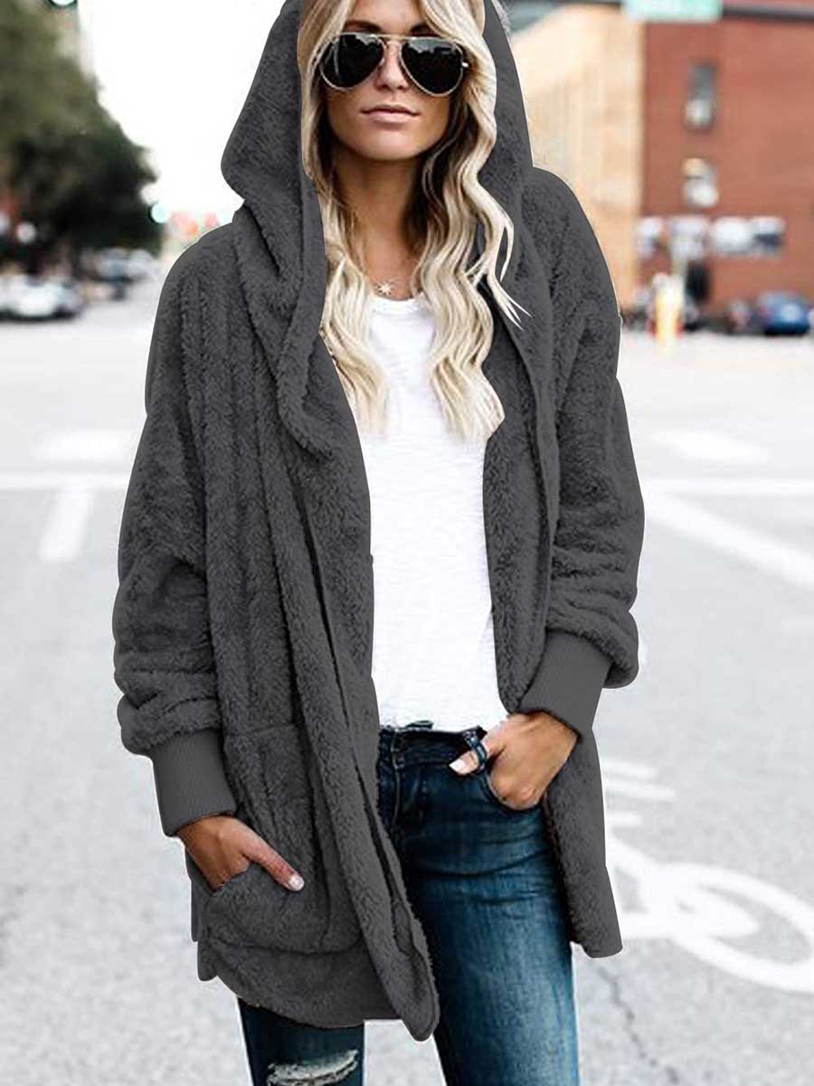 Lunimesd Solid Color Fleece Hooded Jacket