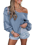 Lunimesd Waffle V-Neck Ruffle Lantern Sleeve Top