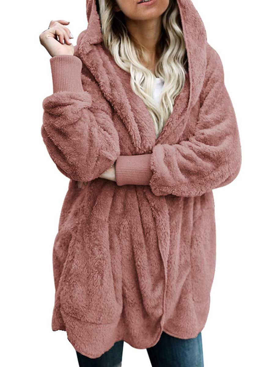 Lunimesd Solid Color Fleece Hooded Jacket