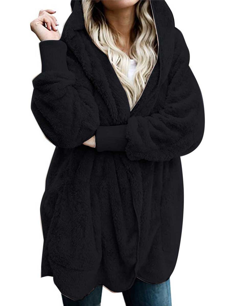 Lunimesd Solid Color Fleece Hooded Jacket