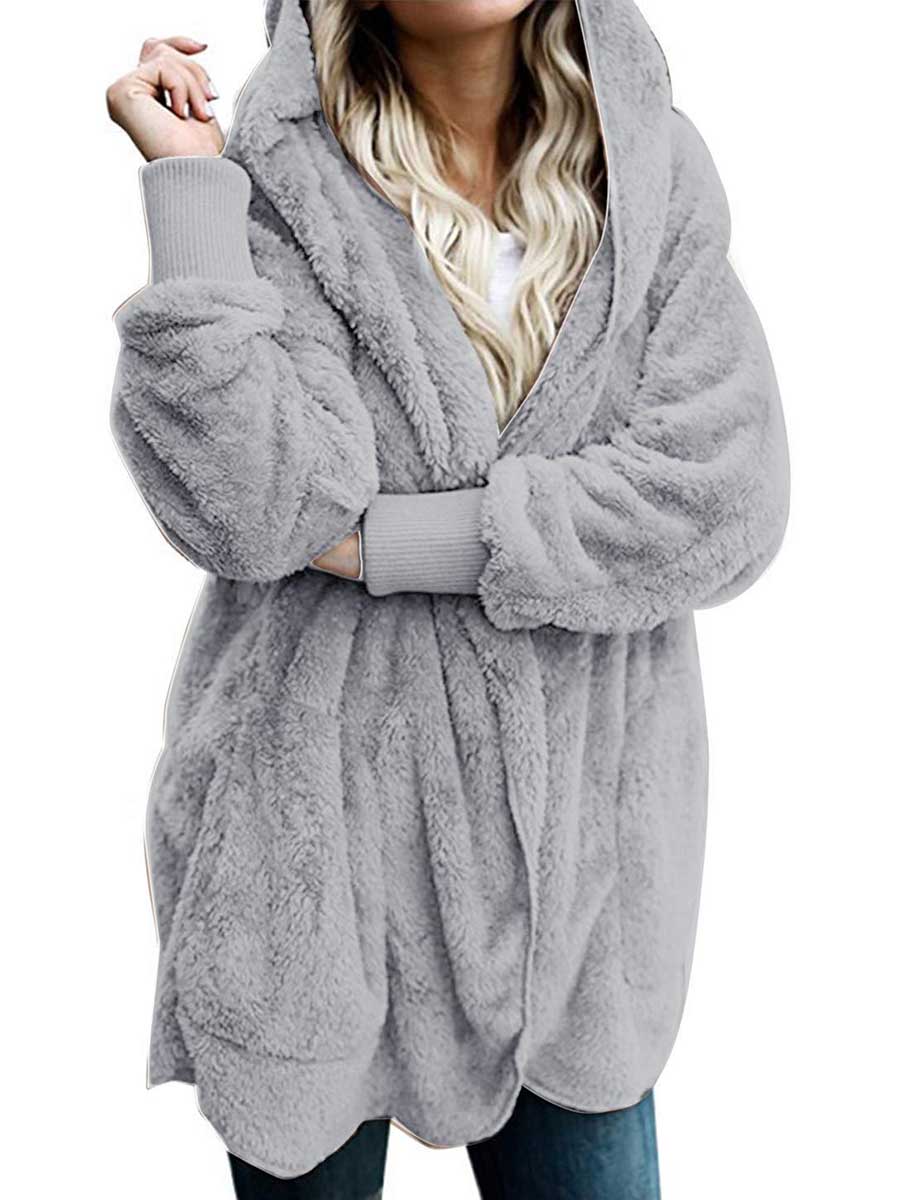 Lunimesd Solid Color Fleece Hooded Jacket