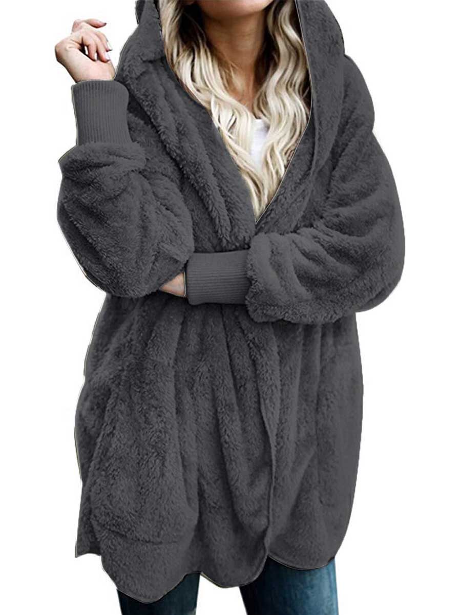Lunimesd Solid Color Fleece Hooded Jacket